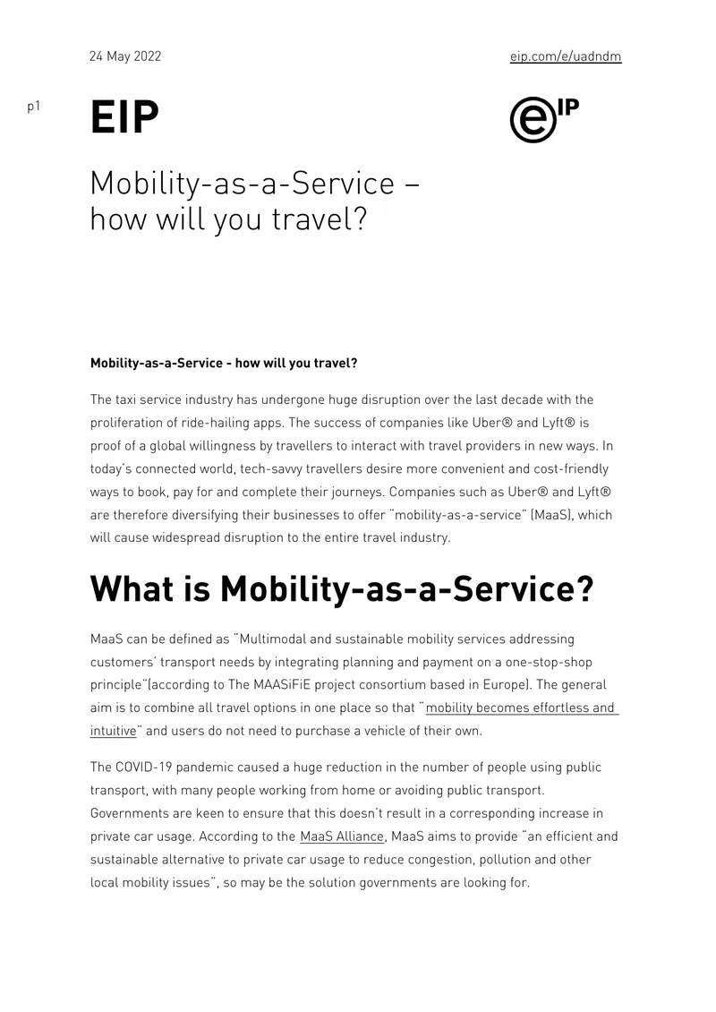 Mobility-as-a-Service Implementation and Challenges
