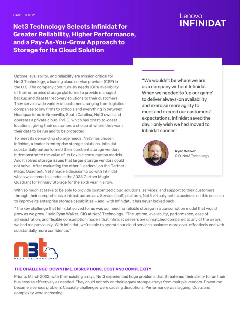 Net3 Technology Case Study on Infinidat Storage Solutions