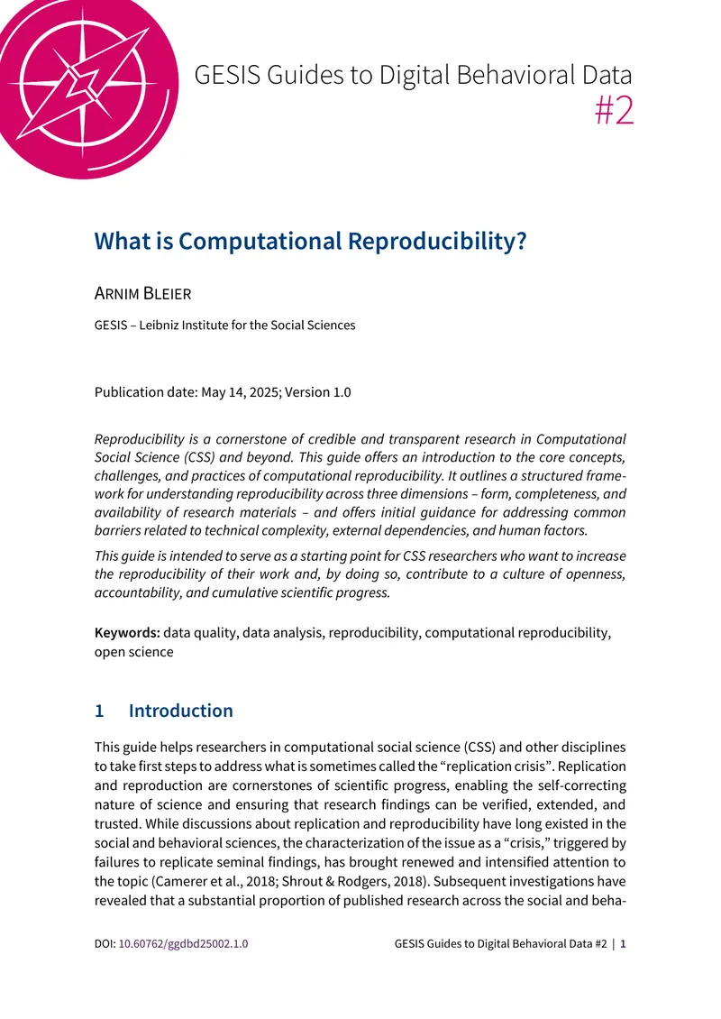 Guide to Computational Reproducibility in Social Science