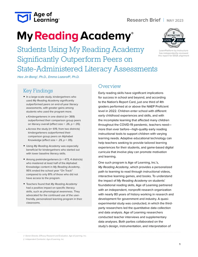 Impact of My Reading Academy on Early Literacy Skills