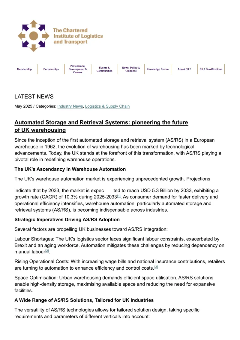 Automated Storage and Retrieval Systems in UK Warehousing