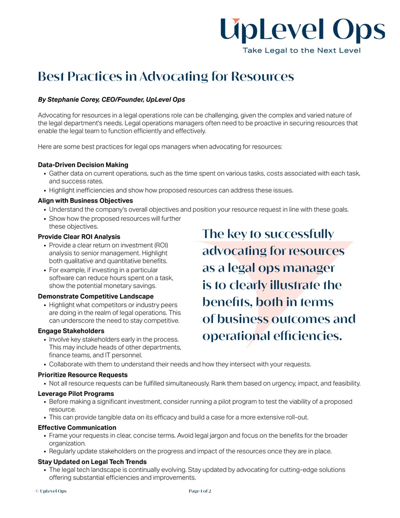 Best Practices for Advocating Resources in Legal Operations