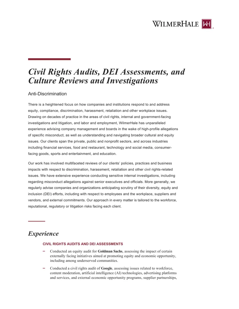 Civil Rights Audits and DEI Assessments Overview