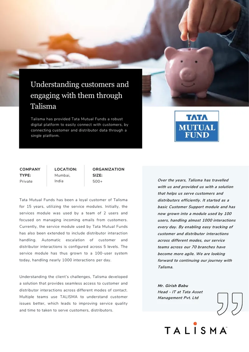 Tata Mutual Funds Customer Interaction Management System