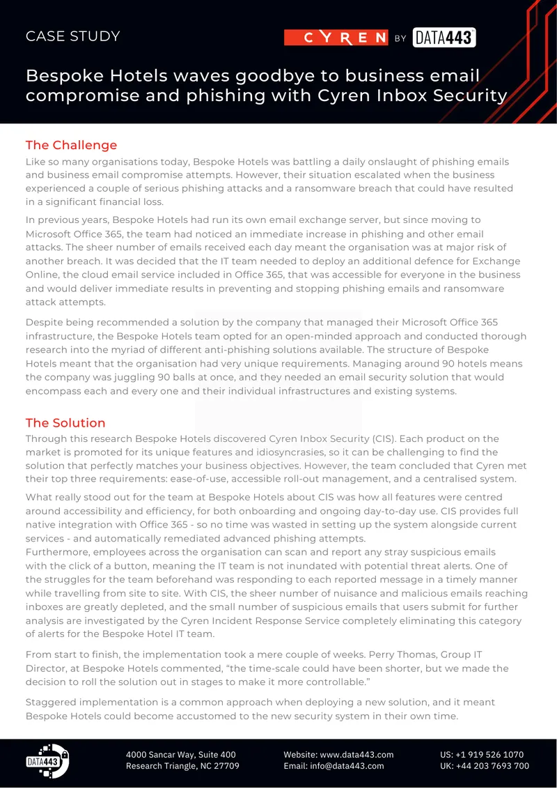 Bespoke Hotels Email Security Implementation Case Study
