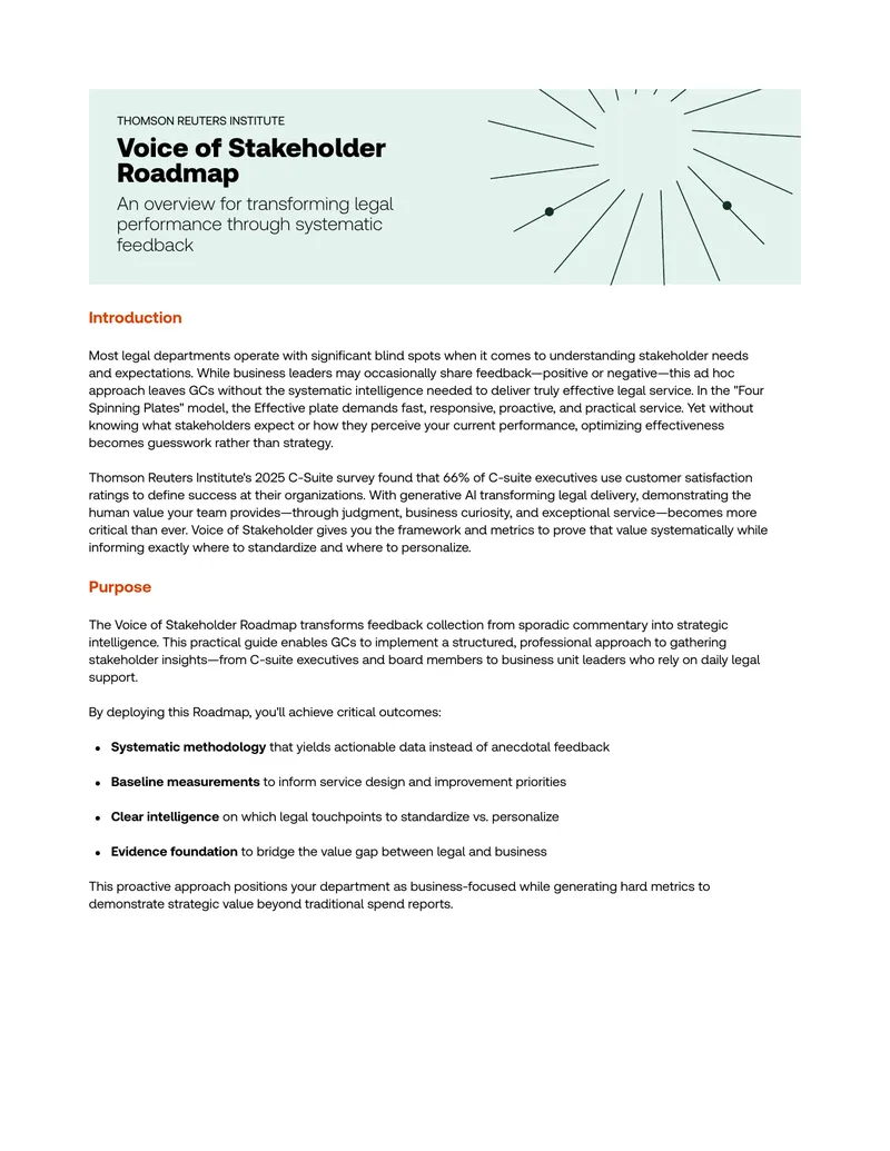 Voice of Stakeholder Roadmap for Legal Departments