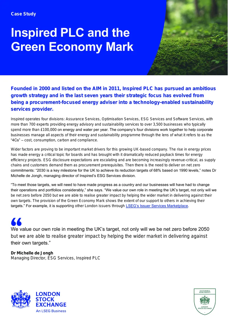 Inspired PLC and the Green Economy Mark Case Study