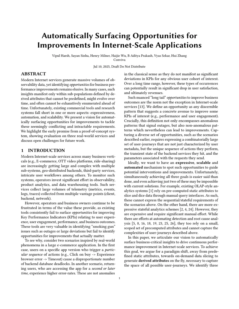 Automatically Surfacing Opportunities for Improvements in Internet-Scale Applications