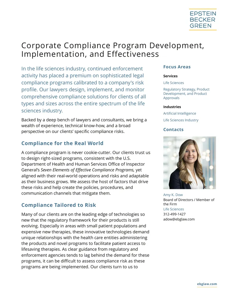 Corporate Compliance Program Development and Implementation