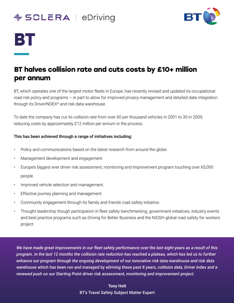 BT Occupational Road Risk Policy and Programs