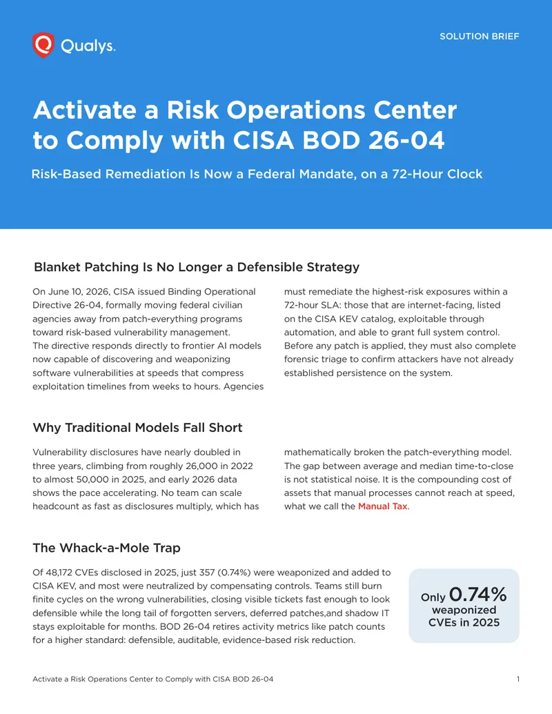 Activate a Risk Operations Center to Comply with CISA BOD 26-04