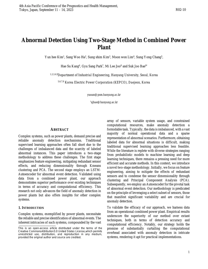Abnormal Detection Using Two-Stage Method in Power Plants