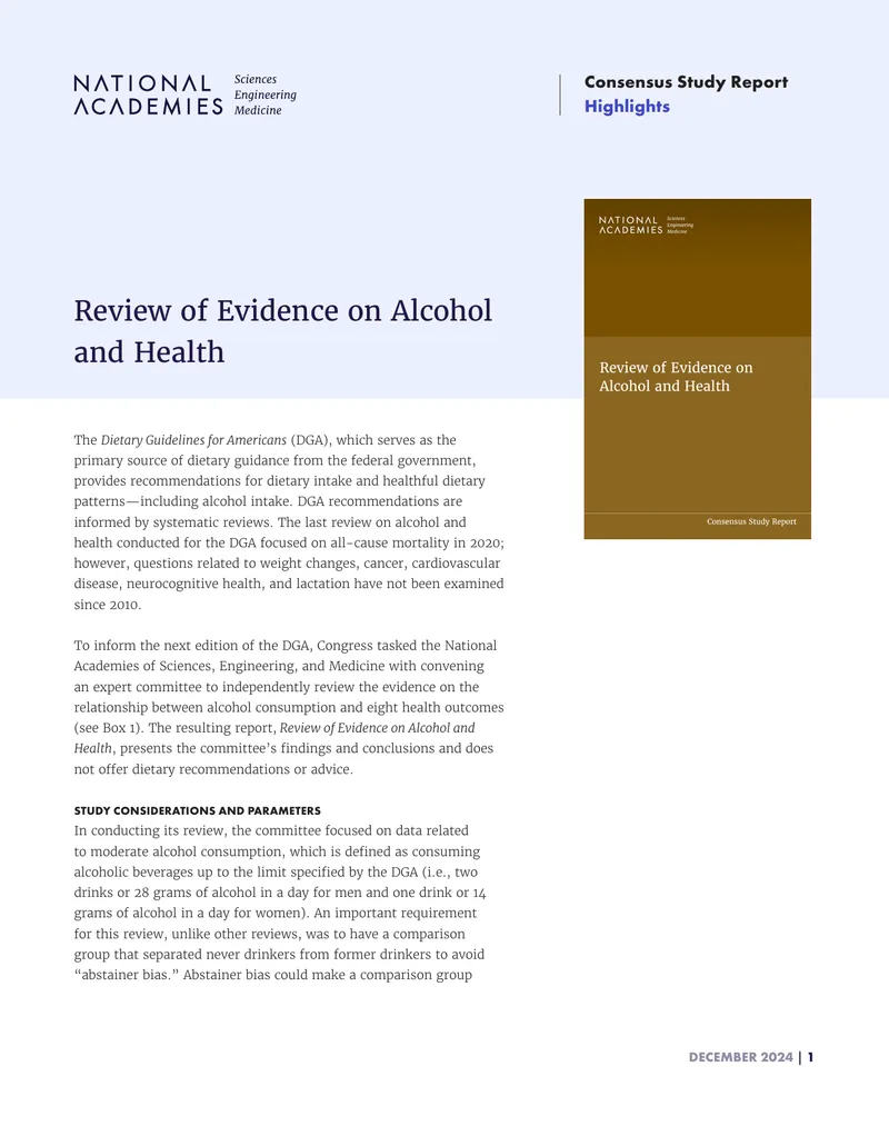 Review of Evidence on Alcohol and Health preview page 1