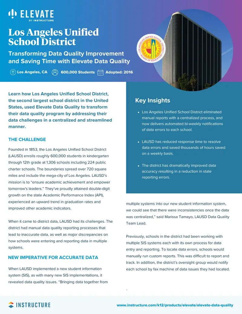 Los Angeles Unified School District Data Quality Improvement