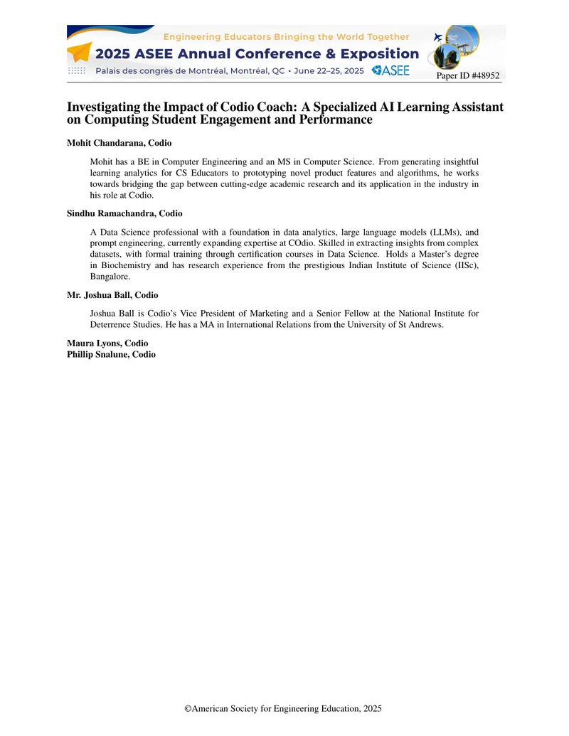 Investigating the Impact of Codio Coach on Student Engagement