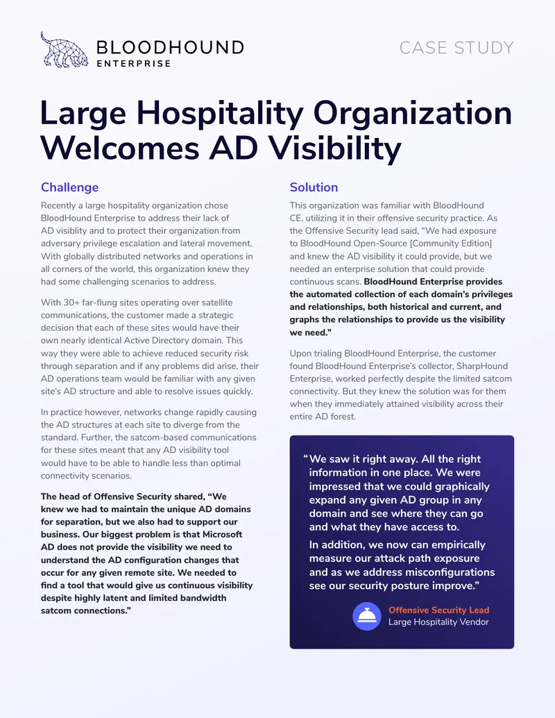 Active Directory Visibility Solution for Hospitality Organization