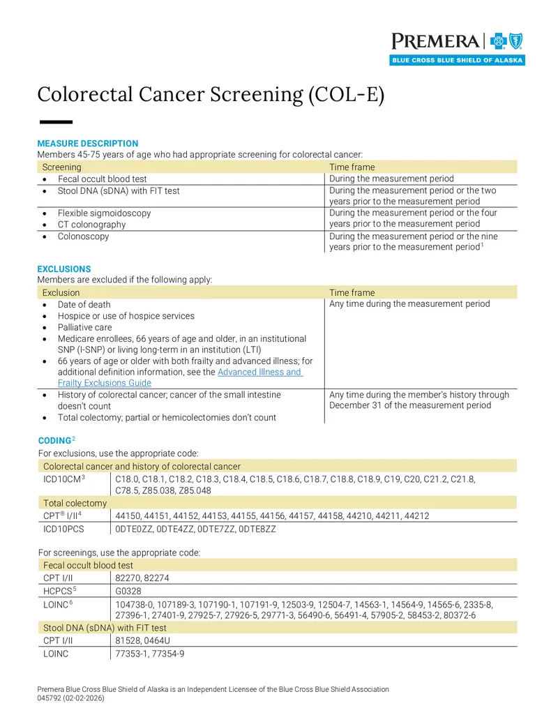 Colorectal Cancer Screening Measure Description