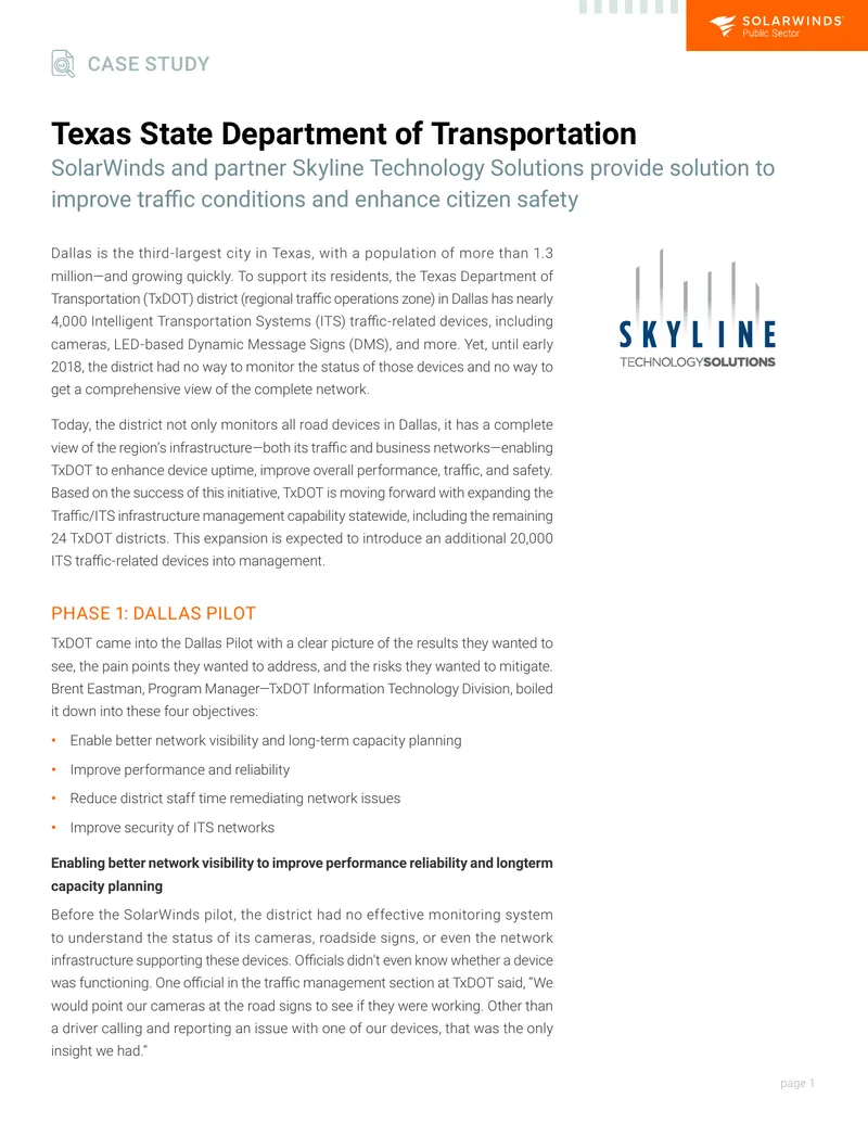 Texas Department of Transportation Traffic Management Case Study