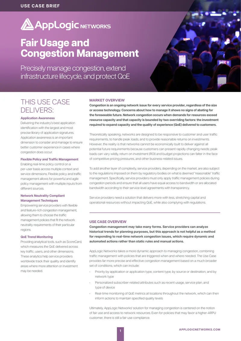 Fair Usage and Congestion Management Use Case Brief