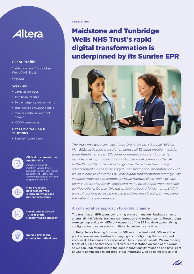 Digital Transformation Case Study of Maidstone and Tunbridge Wells NHS Trust
