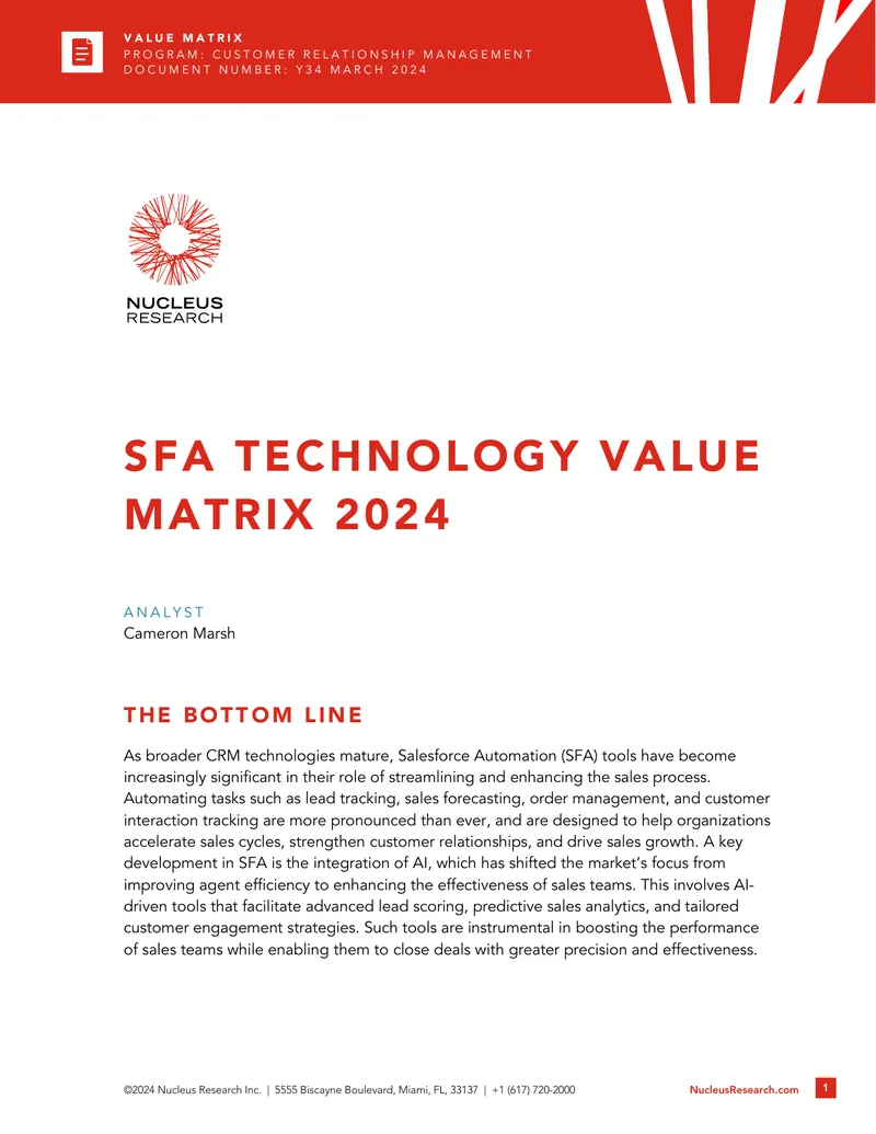 Salesforce Automation Technology Value Matrix 2024
