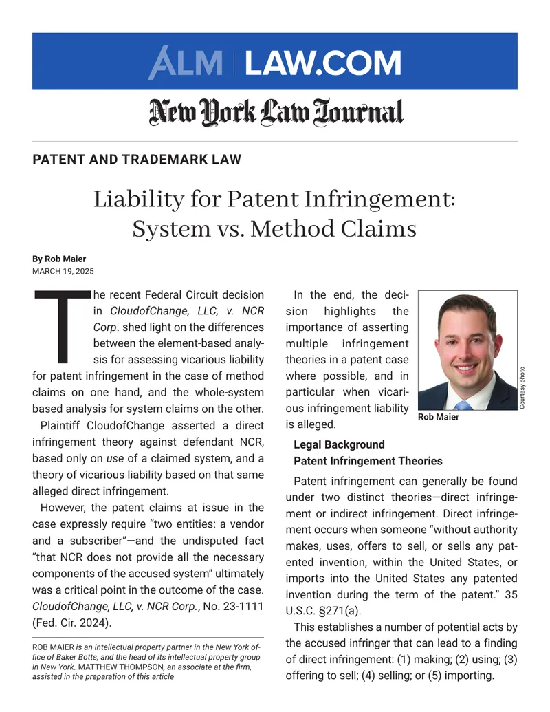 Vicarious Liability in Patent Infringement Cases
