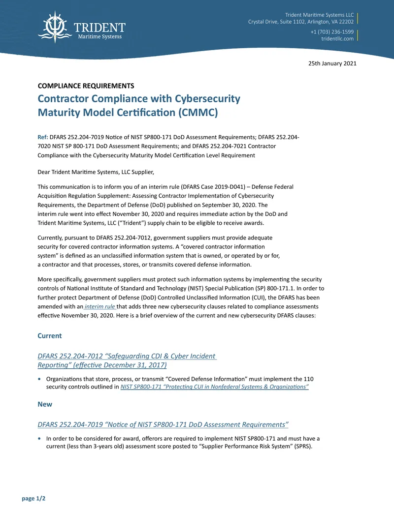 Contractor Compliance with Cybersecurity Maturity Model Certification