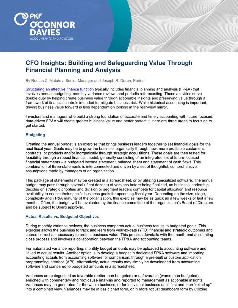 Financial Planning and Analysis Framework