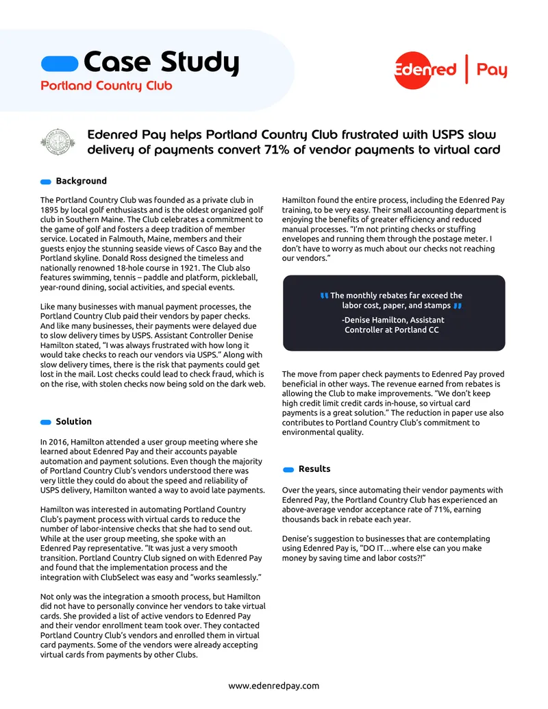 Portland Country Club Vendor Payment Automation Case Study