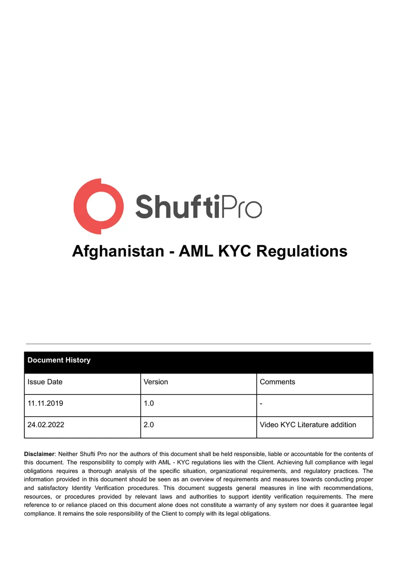 Afghanistan AML KYC Regulations Overview
