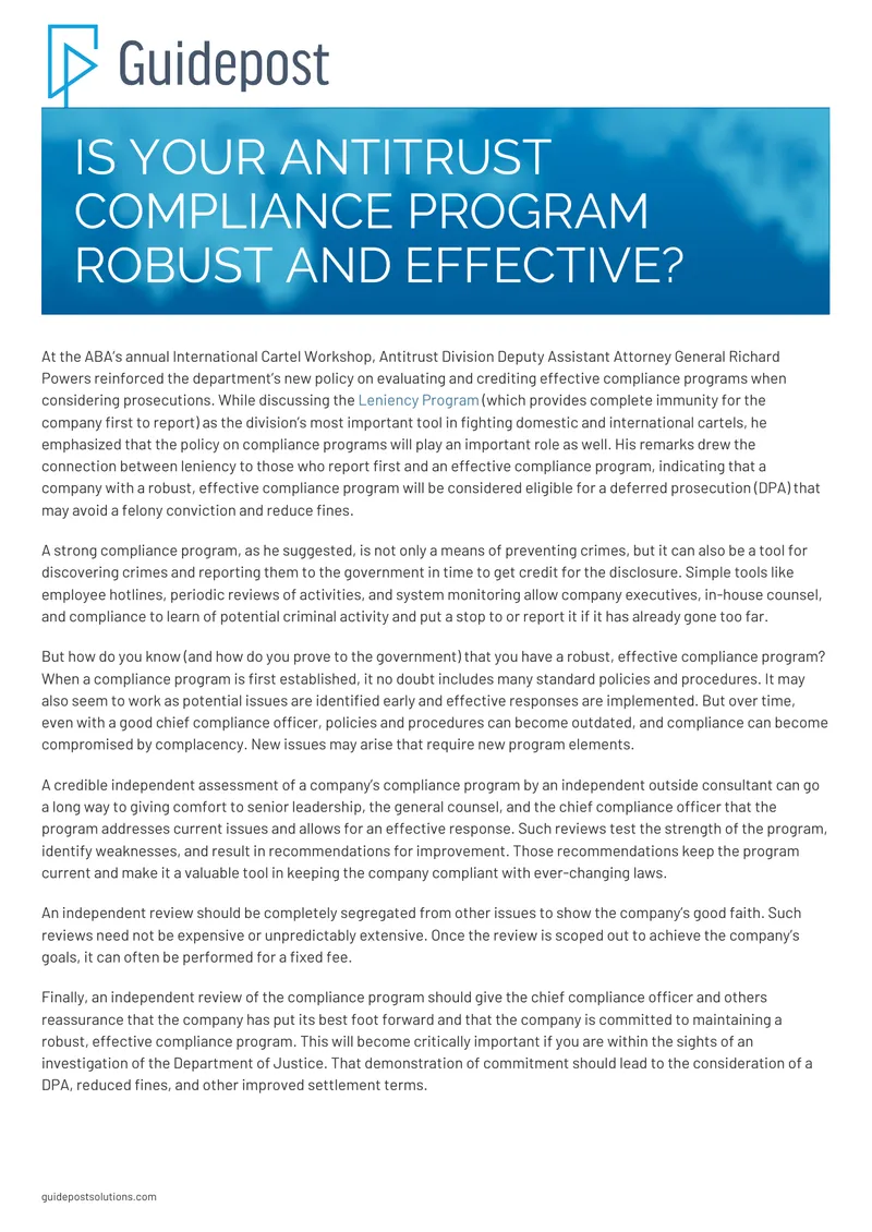 Antitrust Compliance Program Effectiveness Assessment Guide preview page 1