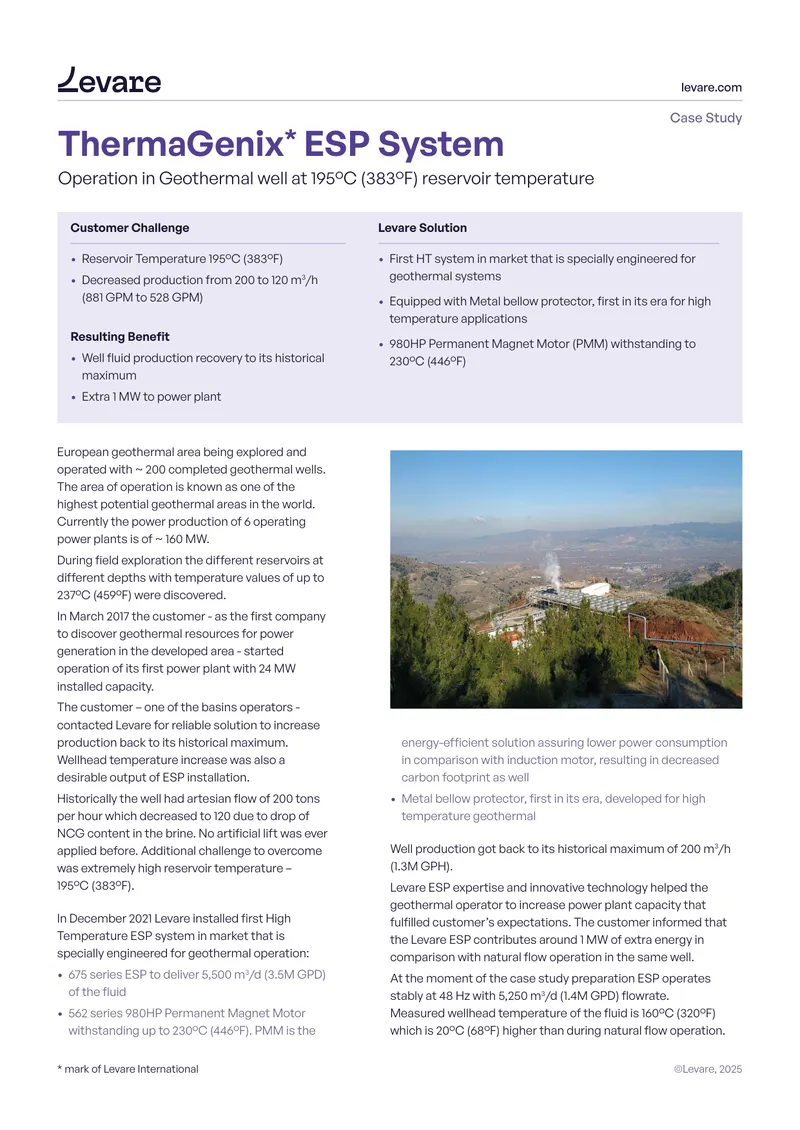 High Temperature ESP System for Geothermal Operations