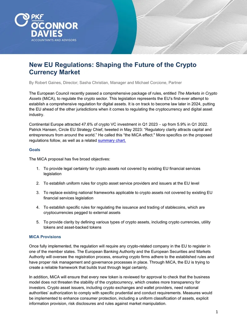 New EU Regulations for the Crypto Currency Market