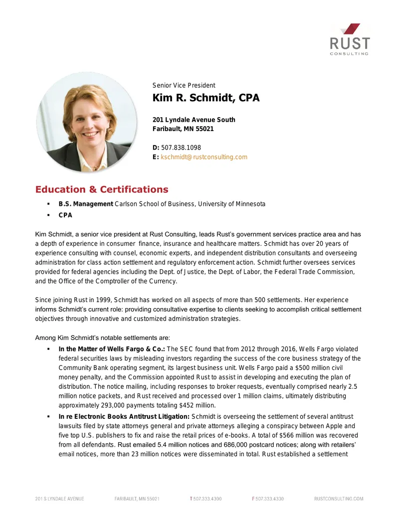 Kim R. Schmidt Professional Profile and Experience