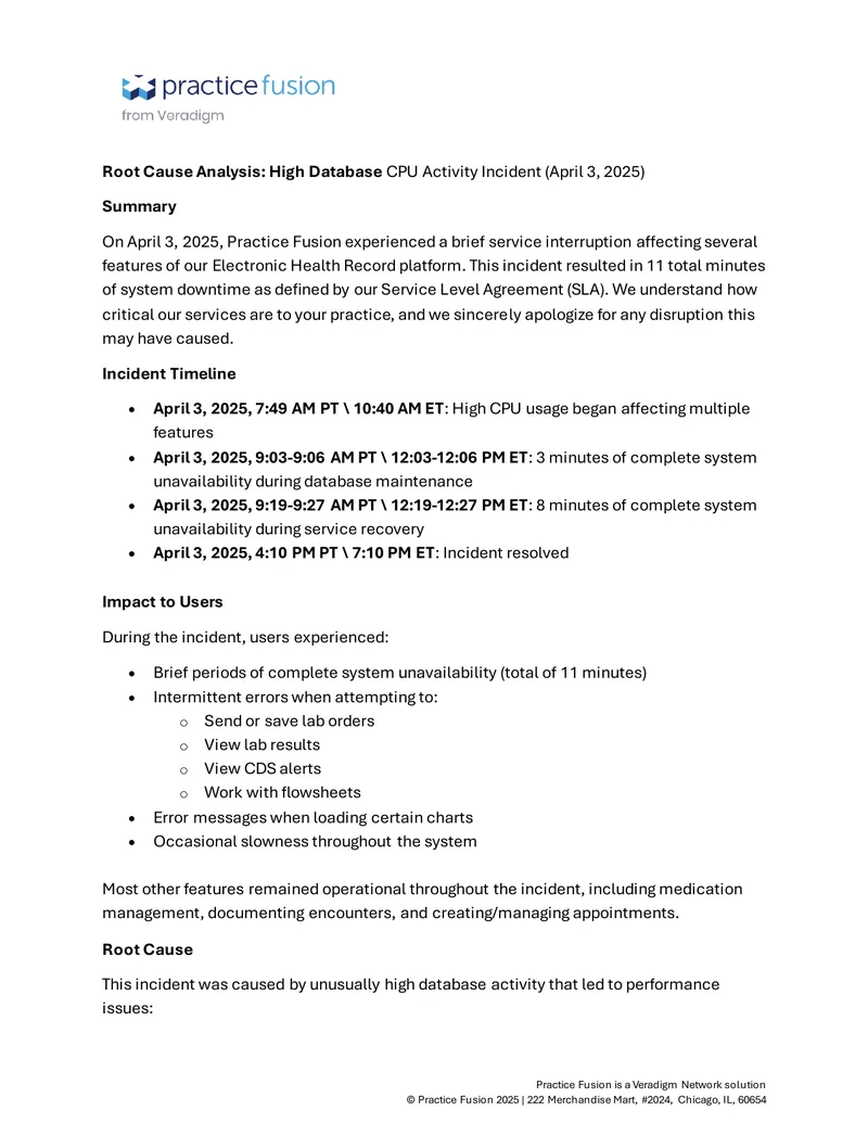 Root Cause Analysis of High Database CPU Activity Incident