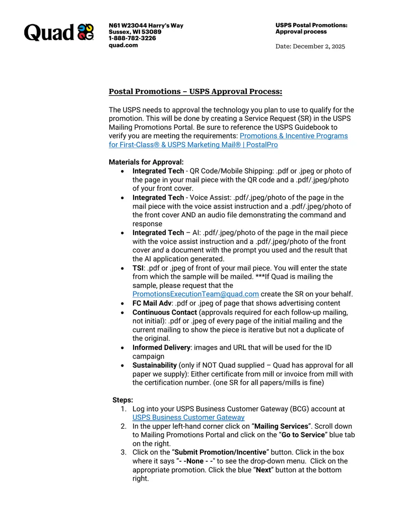 USPS Approval Process for Postal Promotions