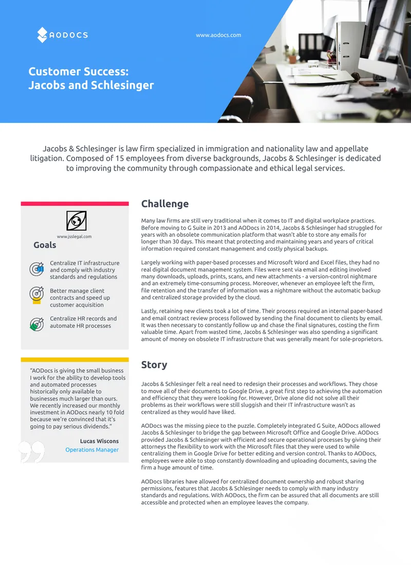 Jacobs & Schlesinger AODocs Implementation Case Study