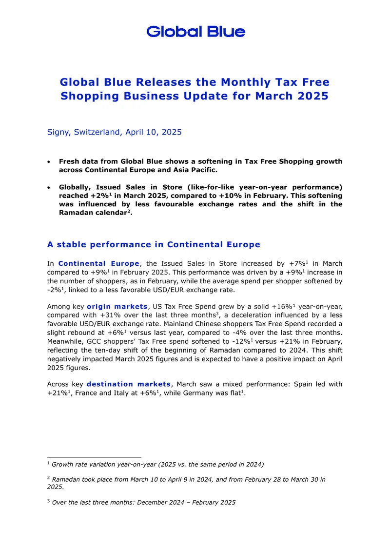 Global Blue Monthly Tax Free Shopping Update March 2025