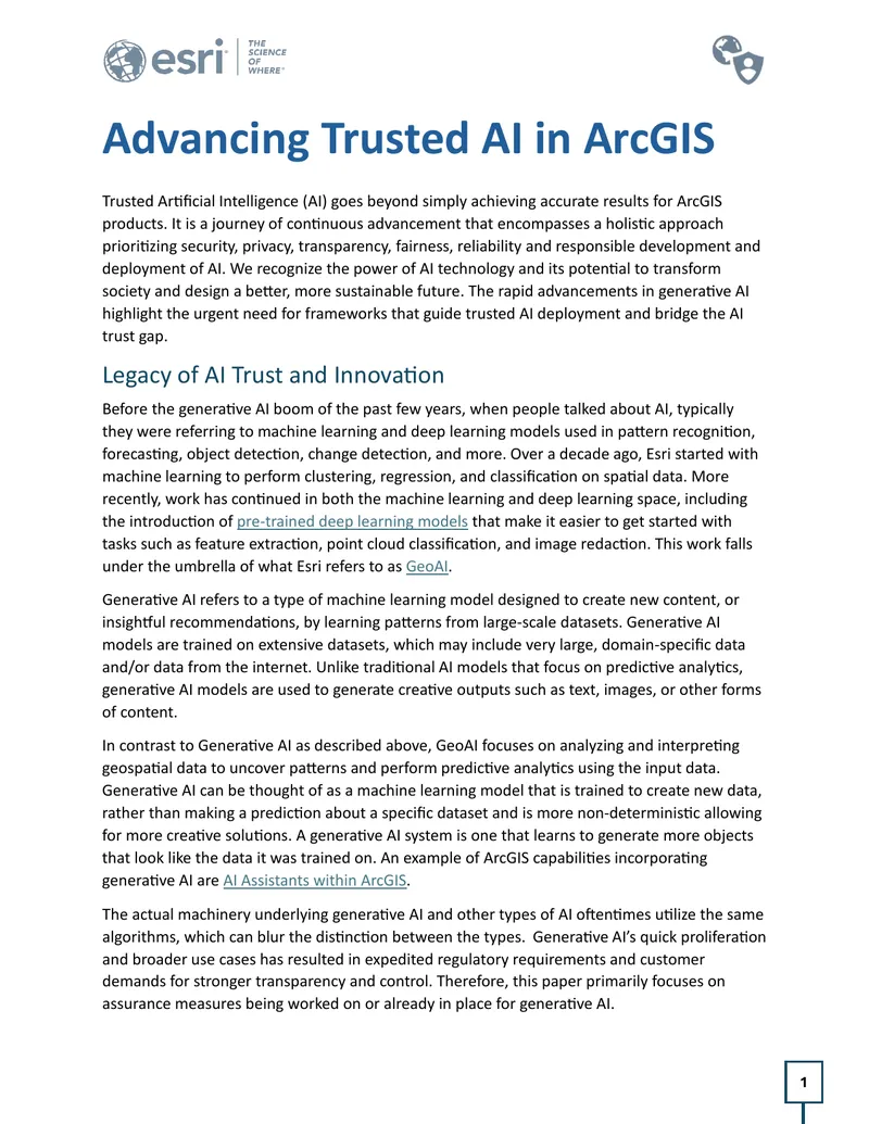 Advancing Trusted AI in ArcGIS