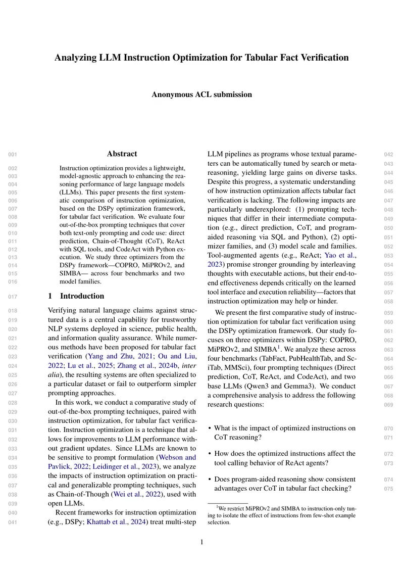 Instruction Optimization for Tabular Fact Verification