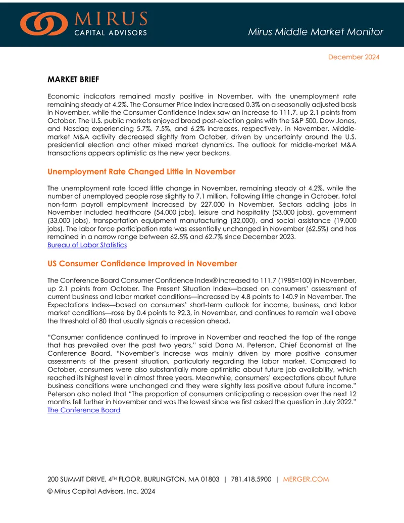Mirus Middle Market Monitor November 2024