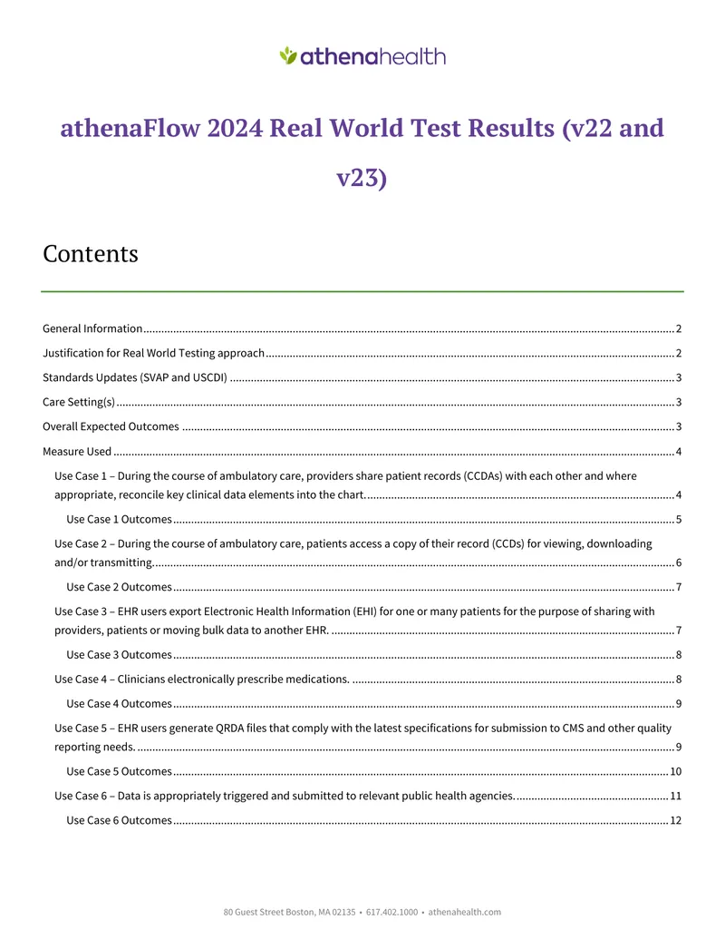 athenaFlow 2024 Real World Test Results Overview