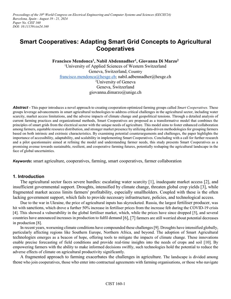 Smart Cooperatives Framework for Agricultural Innovation