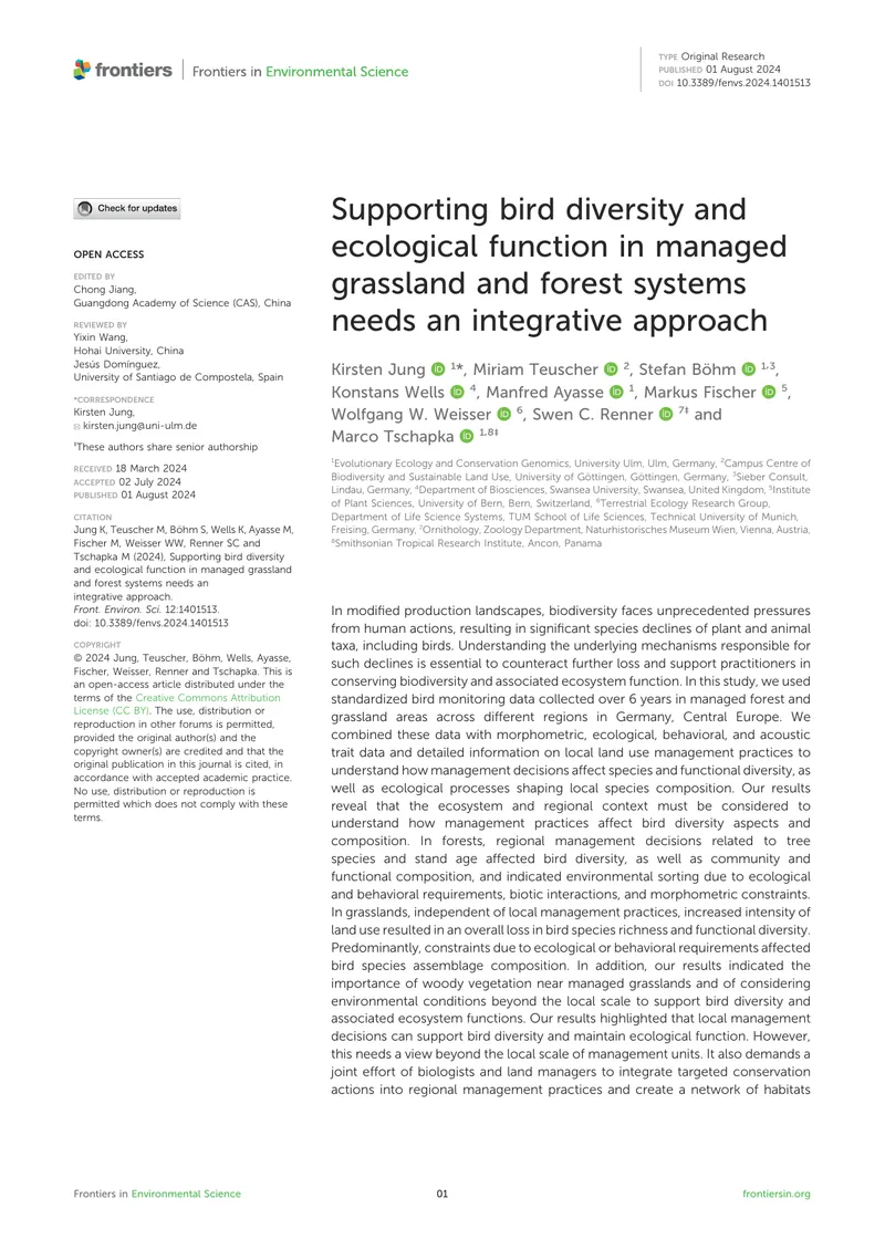 Supporting Bird Diversity in Managed Grassland and Forest Systems