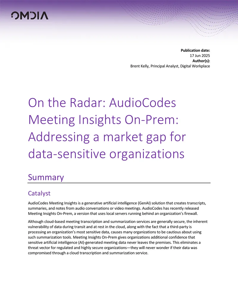 AudioCodes Meeting Insights On-Prem Overview