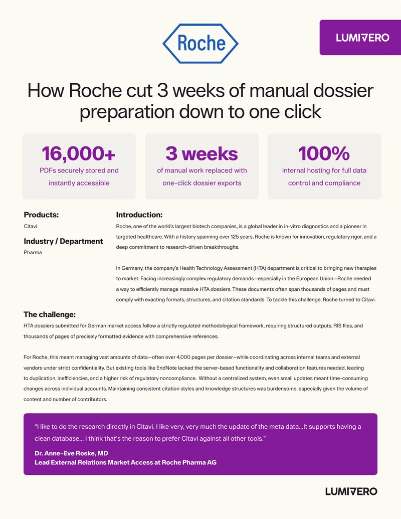 Roche's Efficient Management of HTA Dossiers