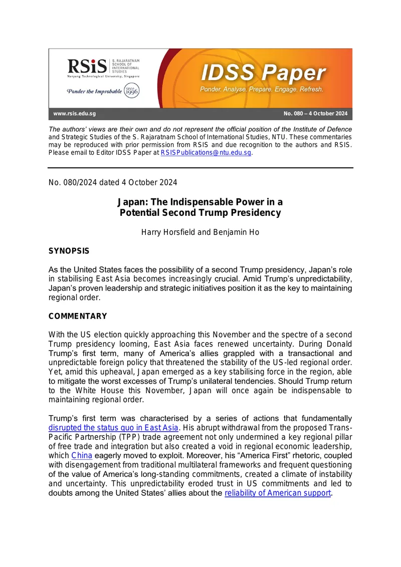 Japan's Strategic Role in East Asia Amid US Elections