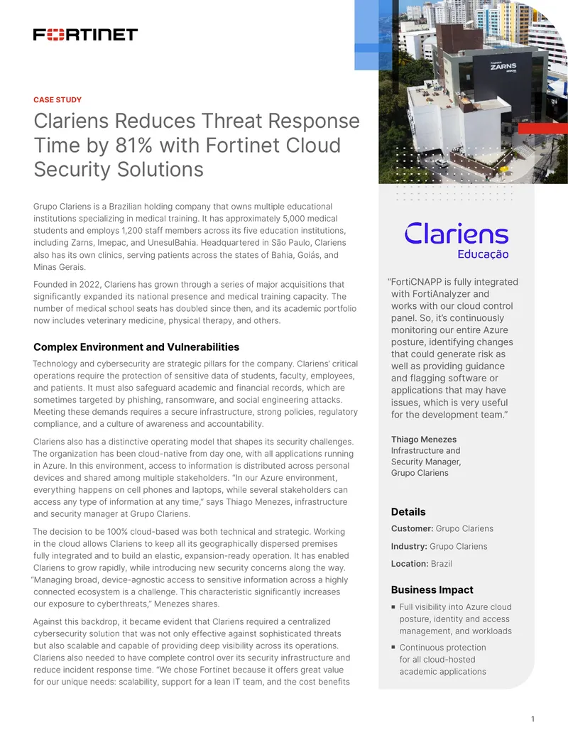 Clariens Cybersecurity Strategy with Fortinet Solutions