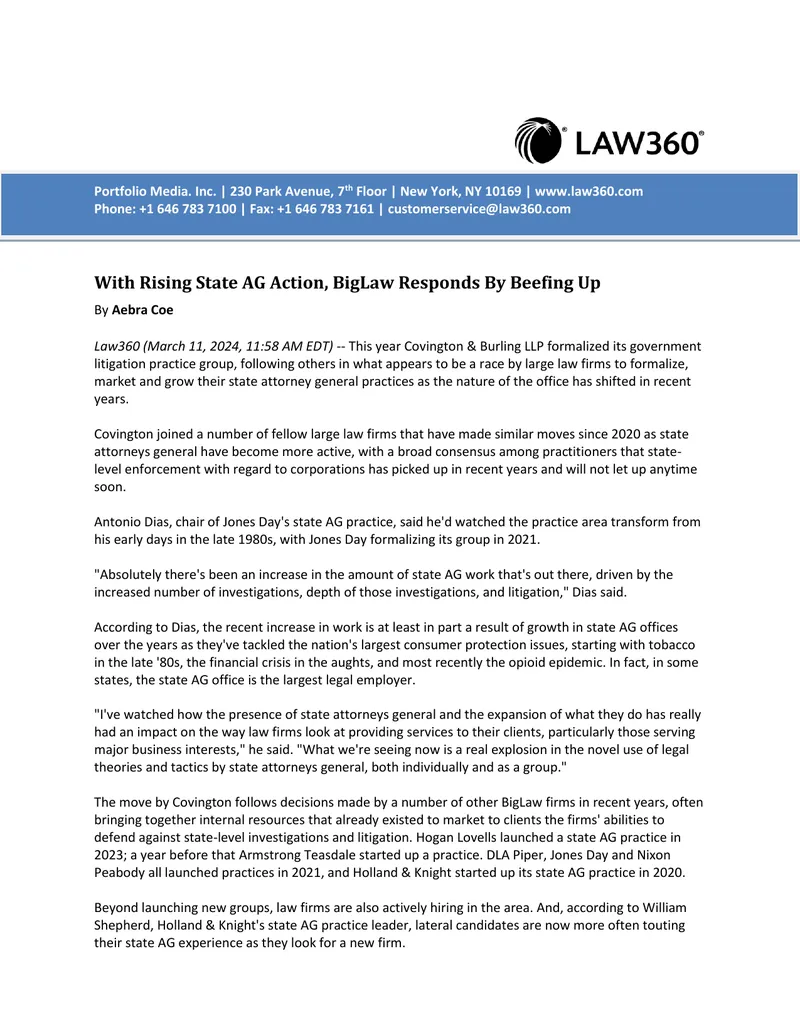 State Attorney General Practices in BigLaw Firms