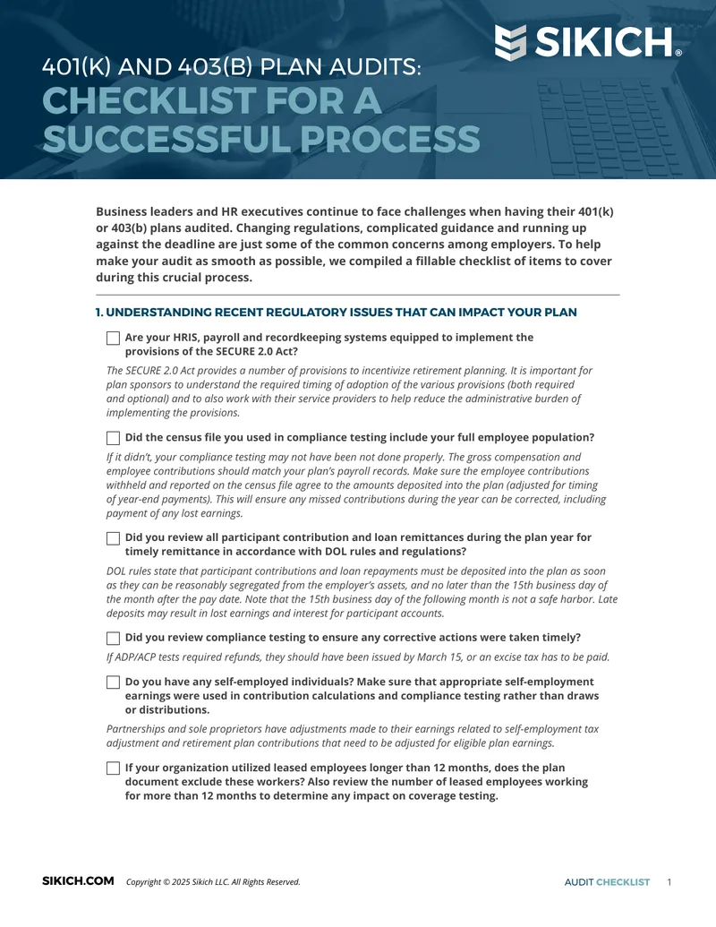 401(k) and 403(b) Plan Audit Checklist